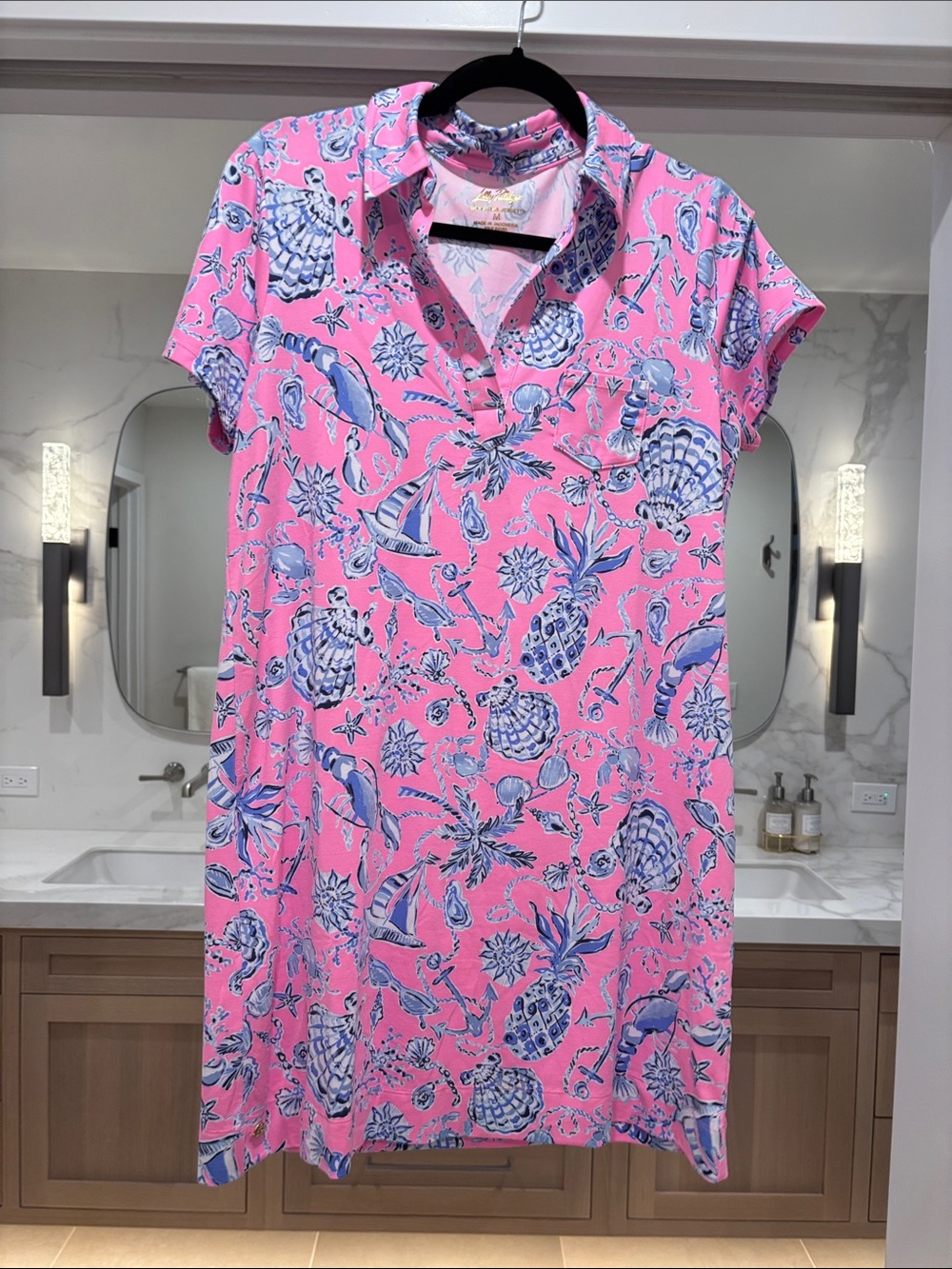 Lilly Pulitzer Pink and Blue Tropical Print Polo Dress